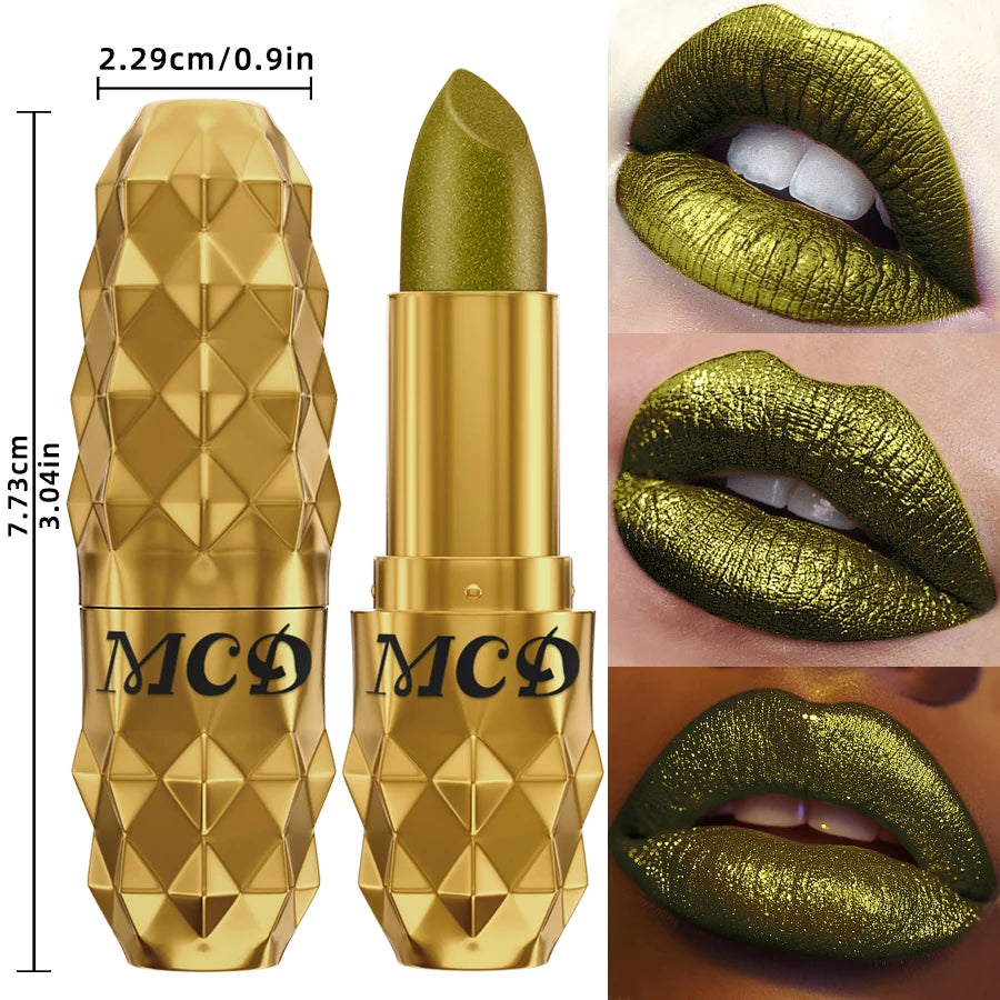 Pearlescent Metallic Lipstick Bold Glitter Long-Lasting Hydrating Comfort — Bronze-Gold | KIMLUD