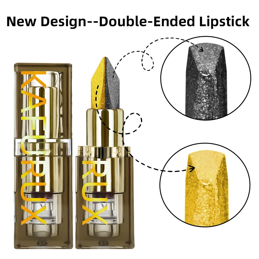 KIMLUD, 1pc Two-tone Color Glitter Lipstick Non-stick Cup Matte Black&yellow Lip or Eye Makeup Diamond Lipstick or for Eye Shadow Gifts, KIMLUD Womens Clothes