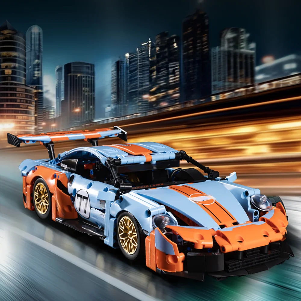1:14 orange-blue building block supercar, ABS plastic assembly car model, birthday/Christmas/Halloween/Thanksgiving gift