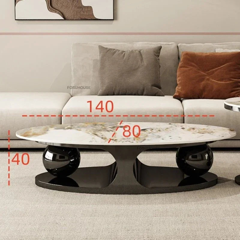 Gold-Toned Iron Oval Coffee Table With Glass Centerpiece — Gold | KIMLUD
