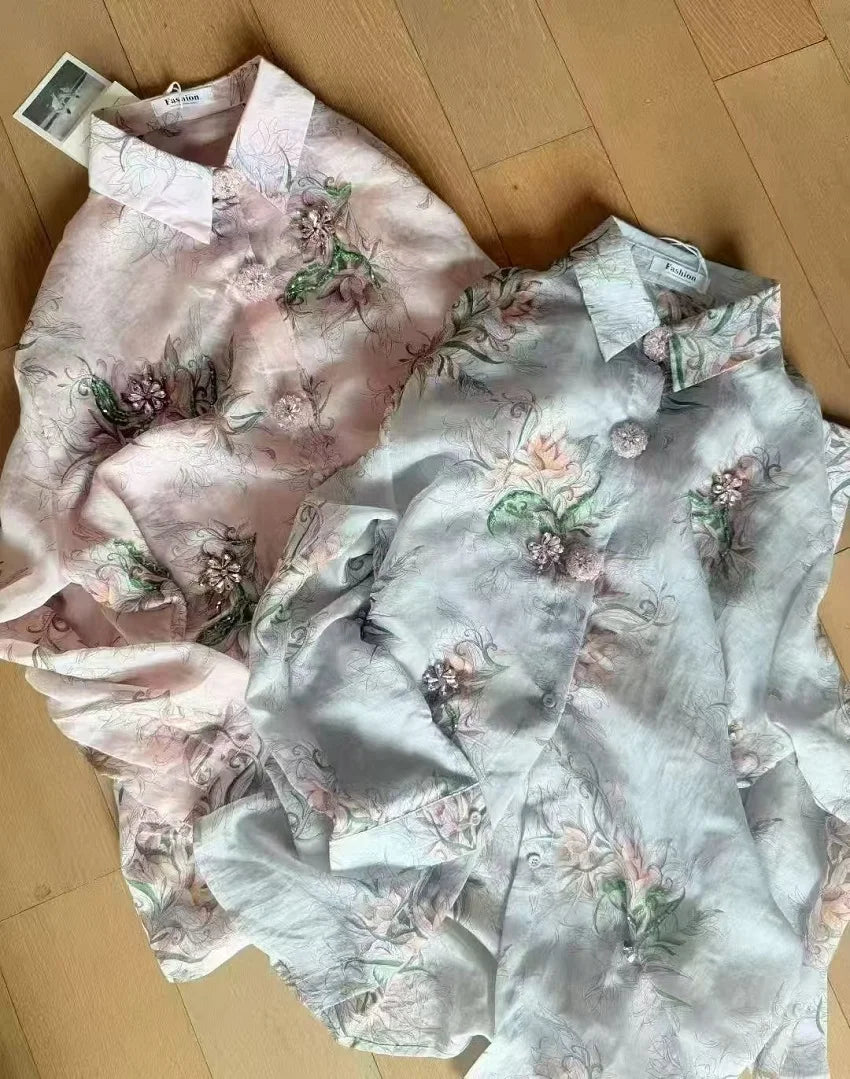 Blouse – Sparkle Diamond Crystal Stitch – Cotton Linen | KIMLUD