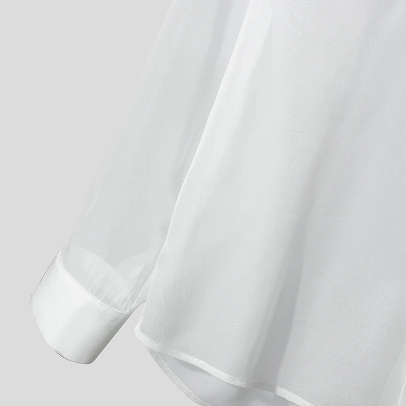 Mesh Patchwork Shirt Oversized Unisex — White | KIMLUD