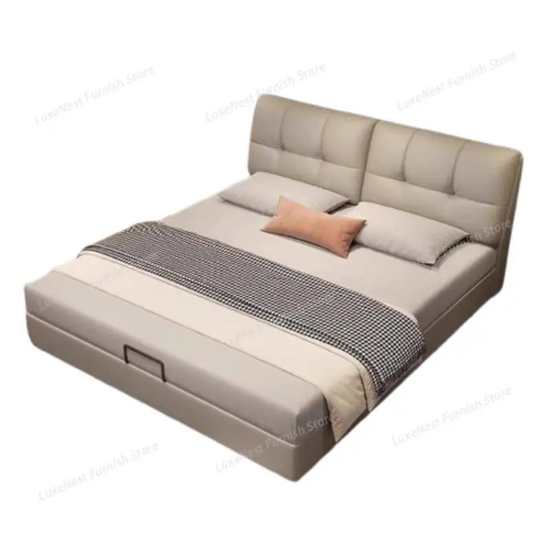 Modern Velvet Bed Headboard Set With Storage — Soft Gray | KIMLUD