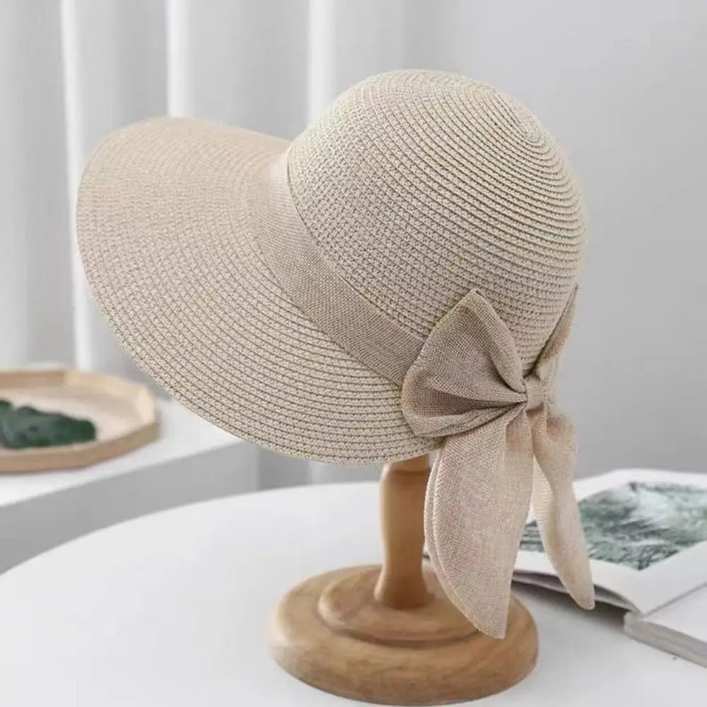 Straw Lightweight Bowknot Panama Hat — Beige | KIMLUD