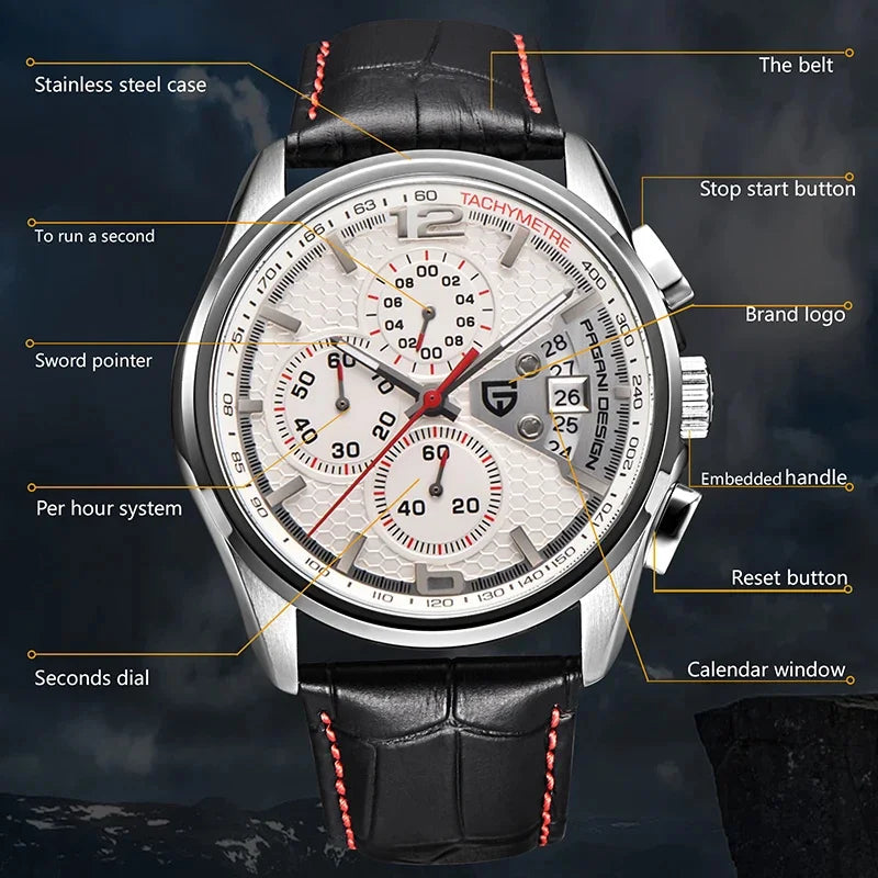 Leather Military Chronograph Watch — Black | KIMLUD