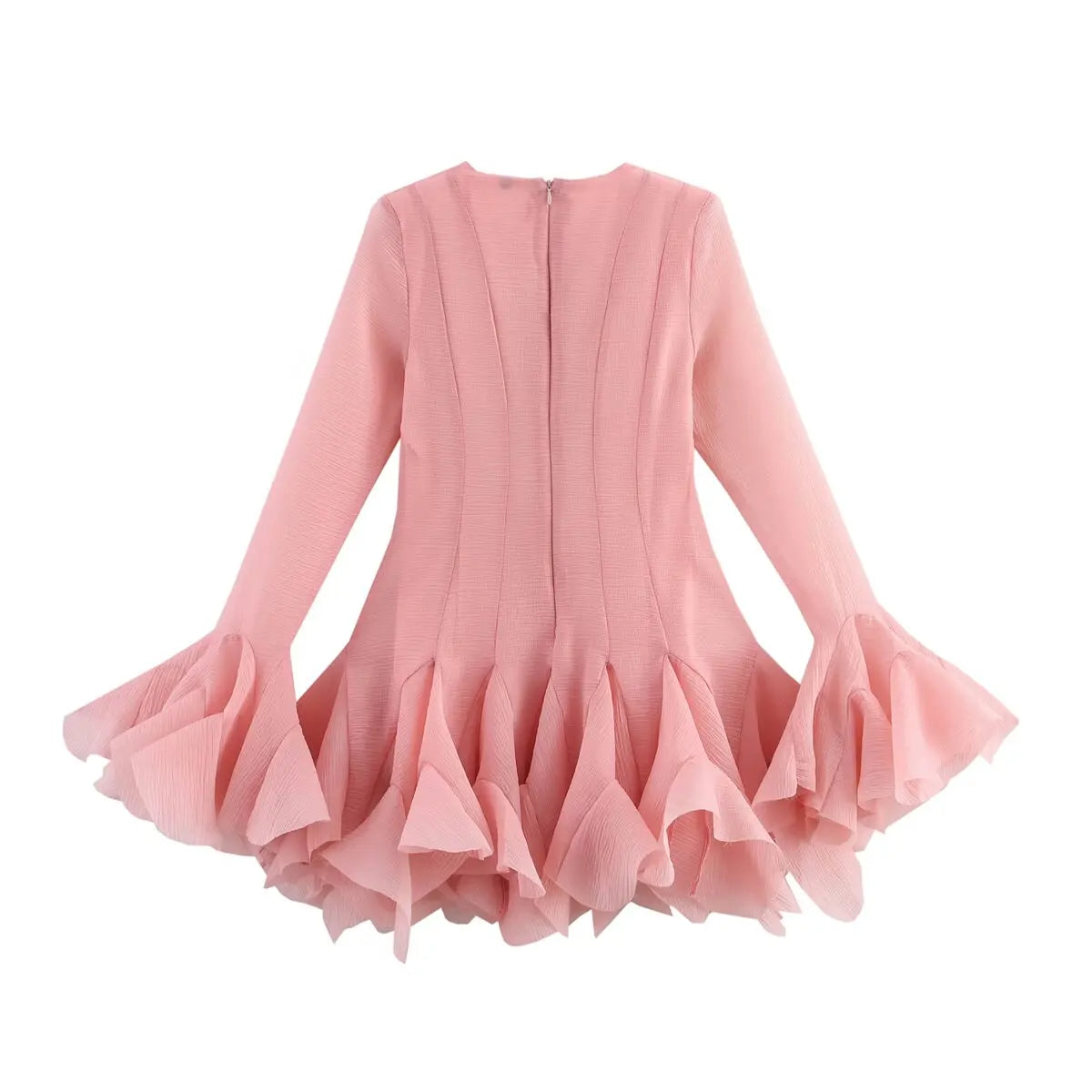 2026 Summer Women's Elegant Multi-Layered Ruffled Hem Mini Dresses Lady Sweet French Style Long Flare Sleeve Slim Fit Puffy Robe