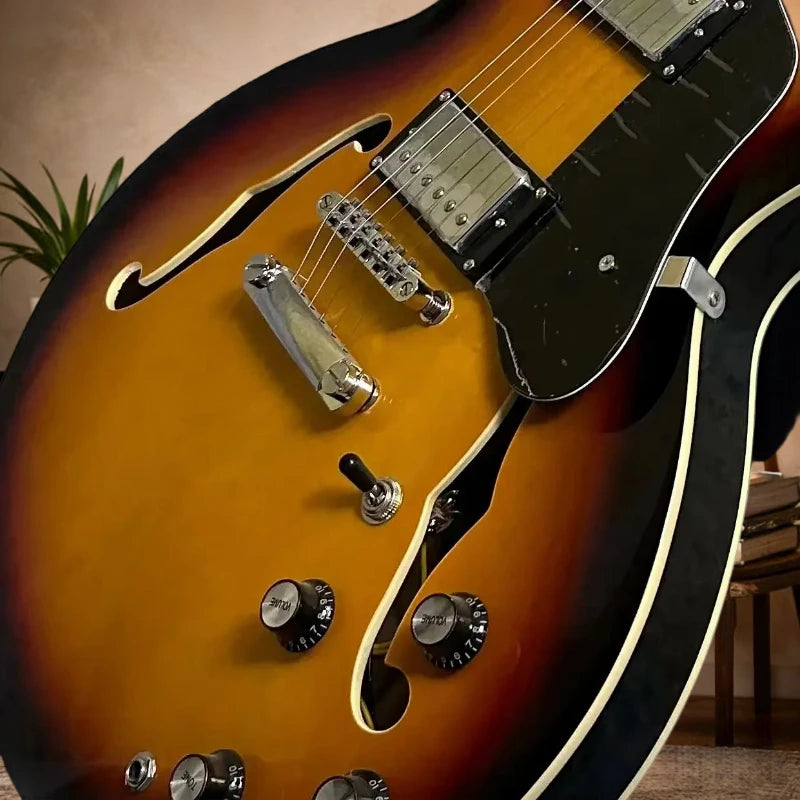 Maple-Body Electric Guitar Half-Hollow Design Sunset 335 With Rosewood Neck 22-Fret — Sunburst | KIMLUD