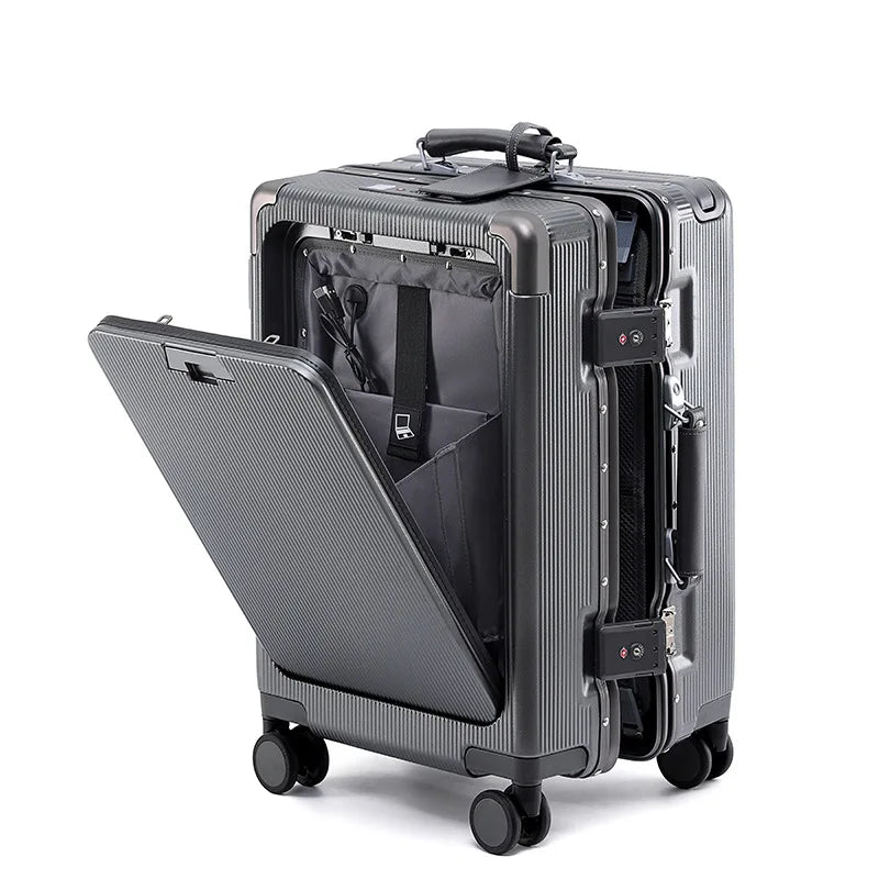 Front opening aluminum frame luggage box, women's universal wheel luggage, men's wide luggage, 24 inch password boarding box