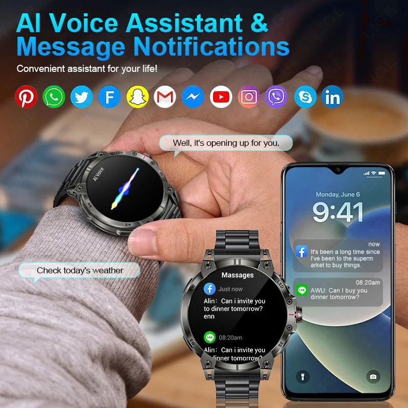 2025 New Military Compass Smart Watch Men 1.85"HD Large Screen Heart Rate Bluetooth Call Waterproof Smartwatch Reloj Inteligente