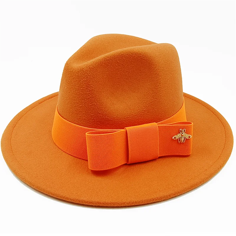 Low price wholesale Fedora hats Winter jazz monochrome bow elastic band men and women red jazz hats Fedora hats sombrero hombre - KIMLUD