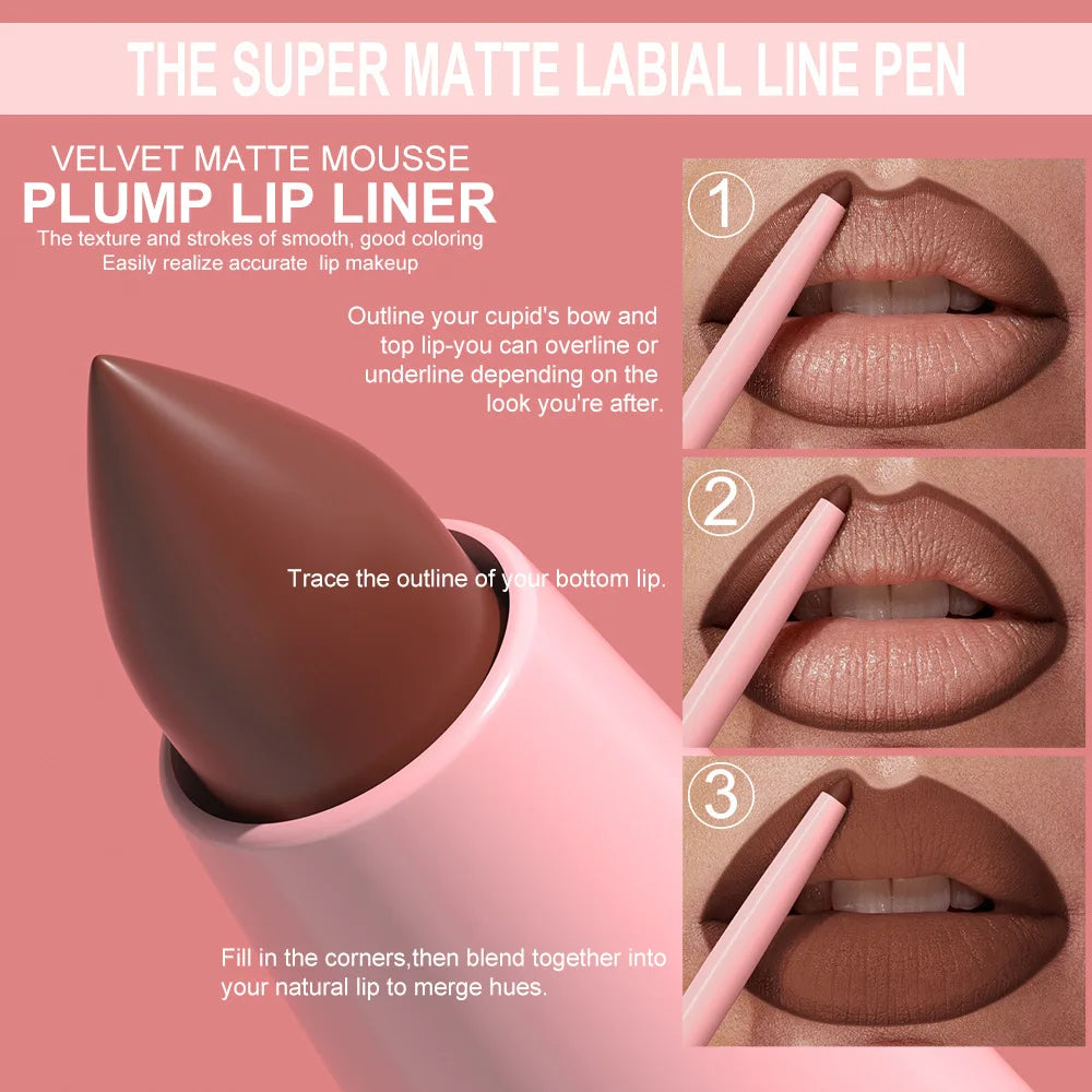 1PC Waterproof Matte Lip Liner Contours Lips in Shades Sexy Red Lipstick Matte Red Brown Lipliner Pencil Makeup Slim Lip Outline
