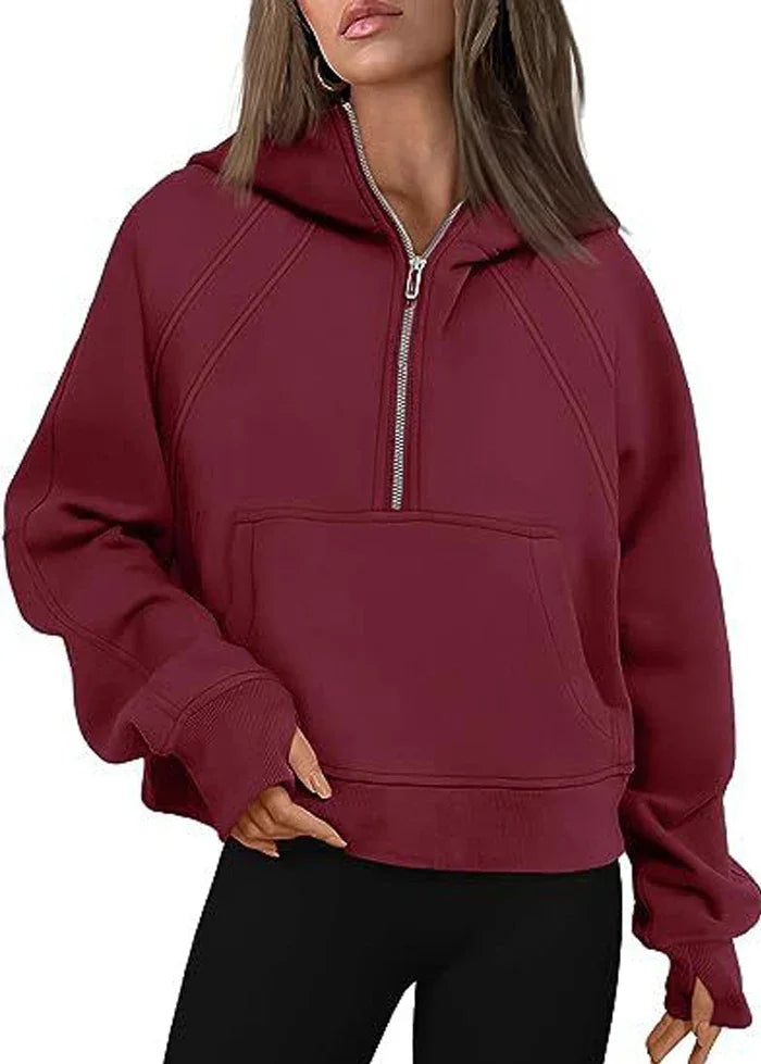 Plush Sweater Half-Zip Hooded Knit With Cozy Thermal Lining And Soft Handfeel — Black | KIMLUD