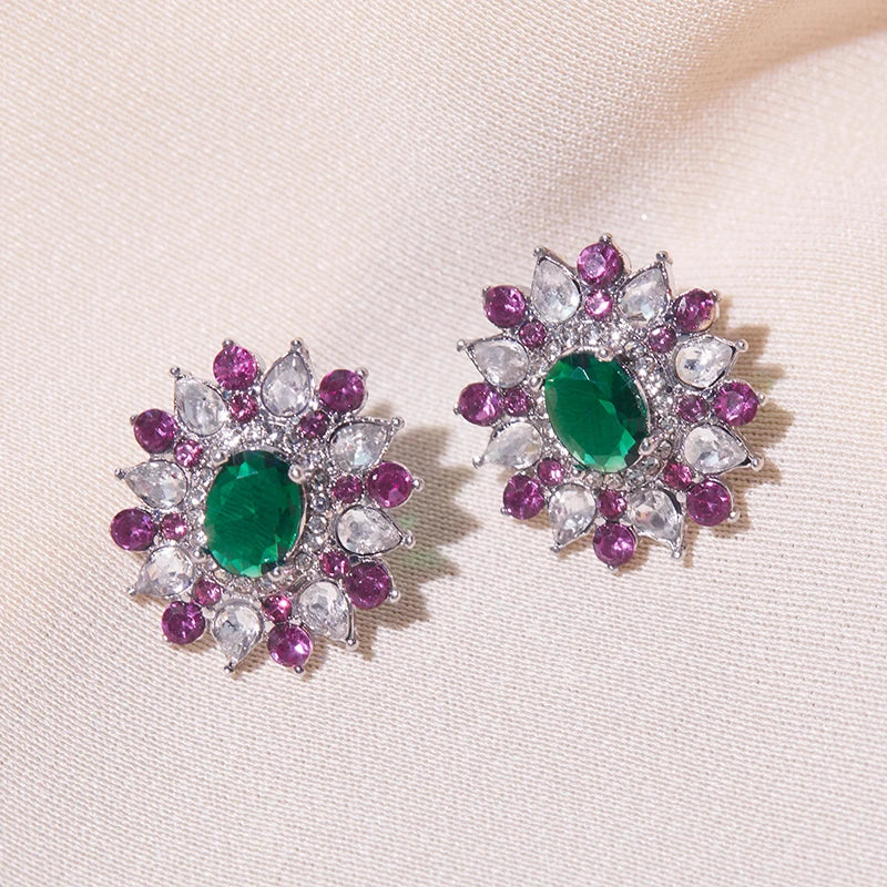 Cubic Zirconia Stud Earrings Floral Sparkling — Crystal | KIMLUD