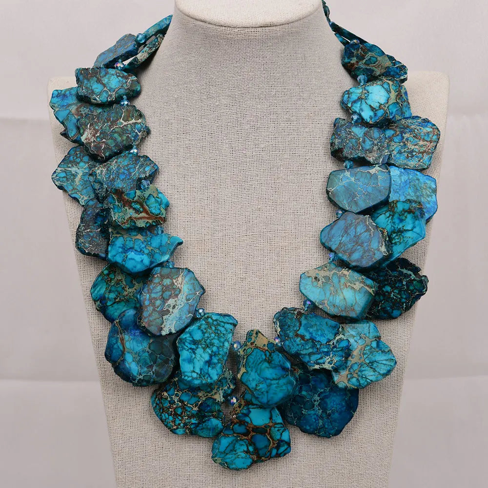 Gleaming Imperial Jasper Crystal Necklace — Blue | KIMLUD