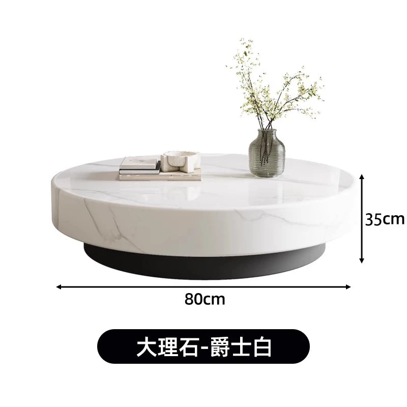 Marble Nordic Minimalist Coffee Table Round Marble Top — White | KIMLUD