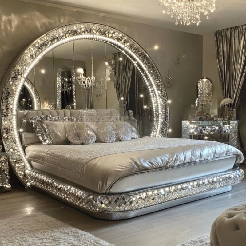 Modern Diamond Mirror Bed Bedroom or Hotel Villa Luxury Bedroom Furniture
