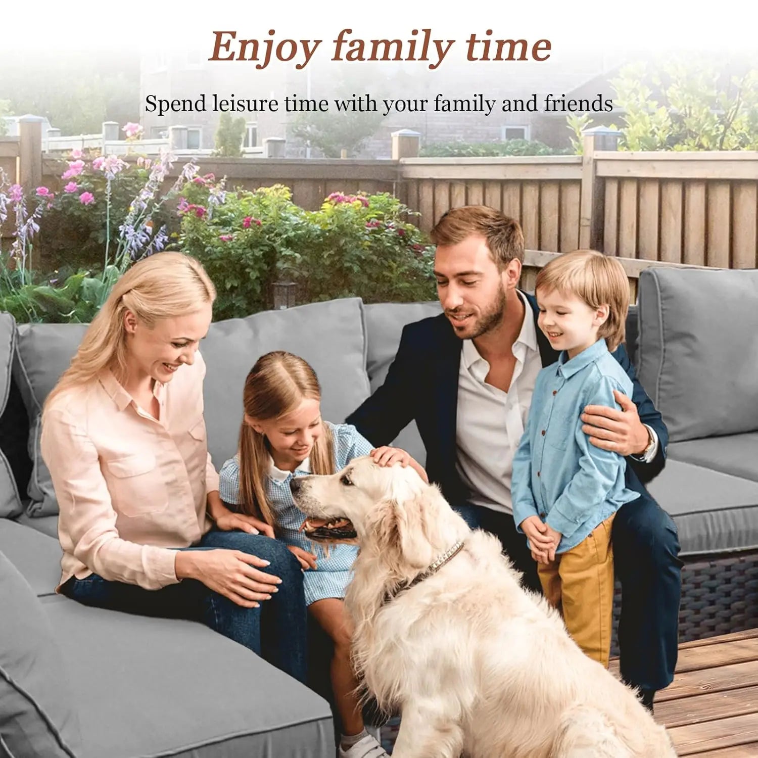 7 Pieces Outdoor Sectional Patio Furniture Set with Fire Pit Table PE Rattan Wicker Patio Sectional Conversation, Customized