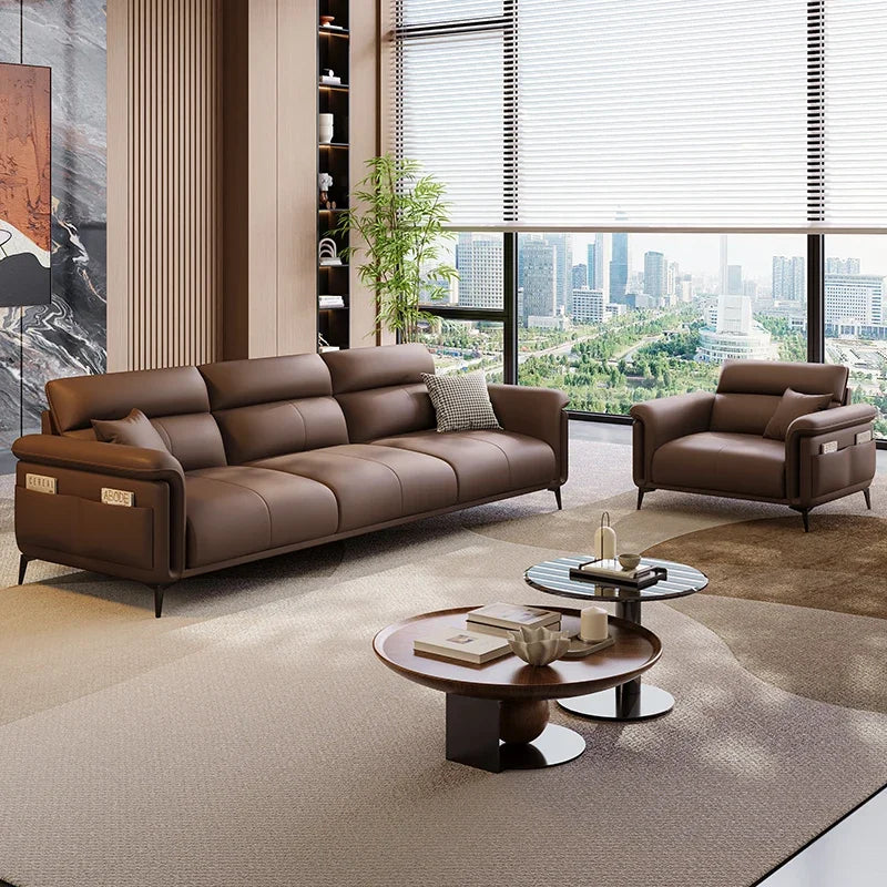 Leather Sofa Modern Nordic Minimalist Recliner — Brown | KIMLUD