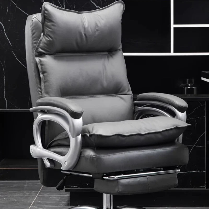 Leather Executive Chair Ergonomic High Back 135-Degree Footrest Recliner With Lumbar Massage — Black | KIMLUD