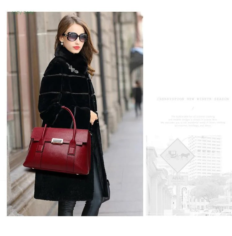 Genuine Leather Briefcase Large-Capacity — Black | KIMLUD