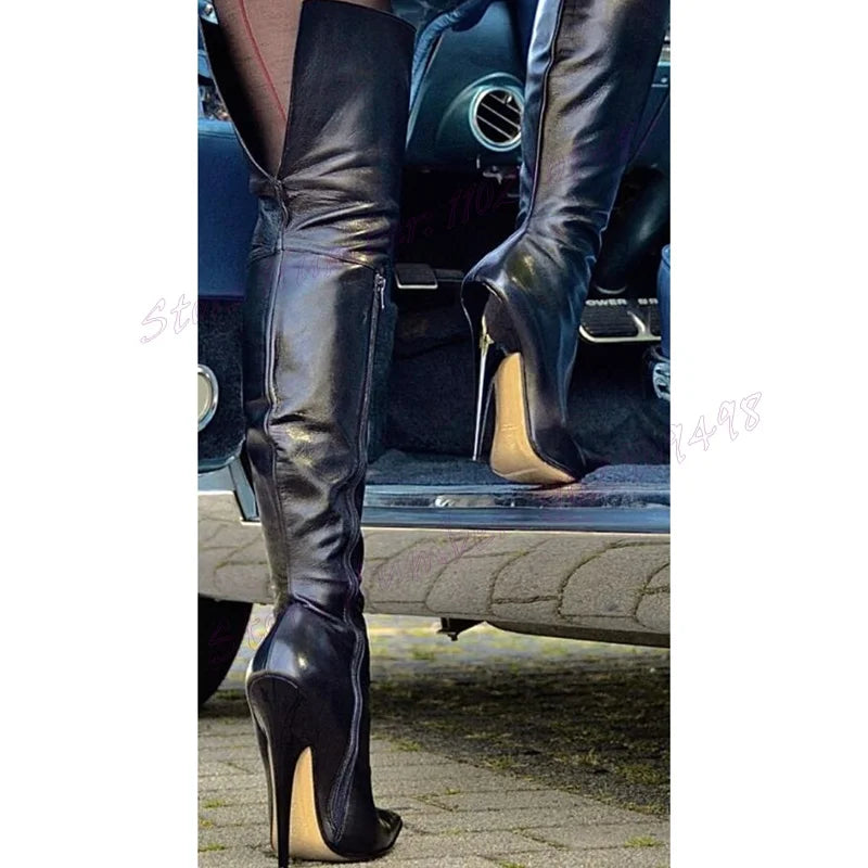 Extreme High Heels Knee High Boots Pointed Toe Shoes for Women Over The Knee Matte Leather Sexy Shoes 2025 Zapatos Para Mujere
