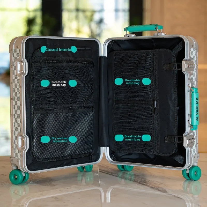 Aluminum Magnesium Alloy Rolling Suitcases — Silver | KIMLUD