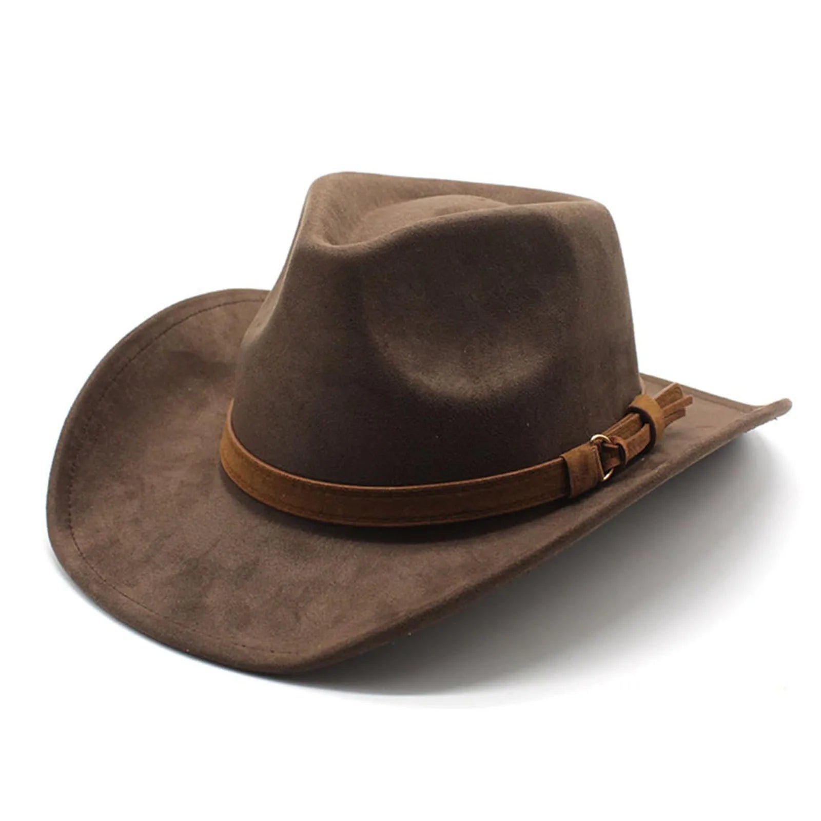 Felt Cowgirl Hat With Belt And Wide Soft Brim — Black | KIMLUD