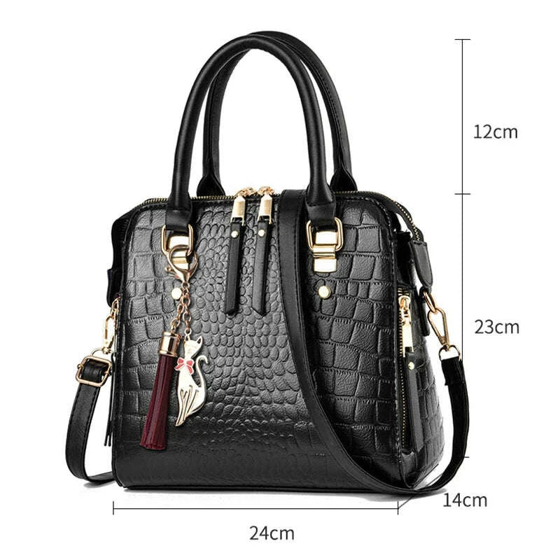 KIMLUD, Luxury Design Alligator Handbags Big Capacity PU Leather Tassel Crossbody Shoulder Bags For Women Messenger Ladies Shoulder Bag, KIMLUD Womens Clothes
