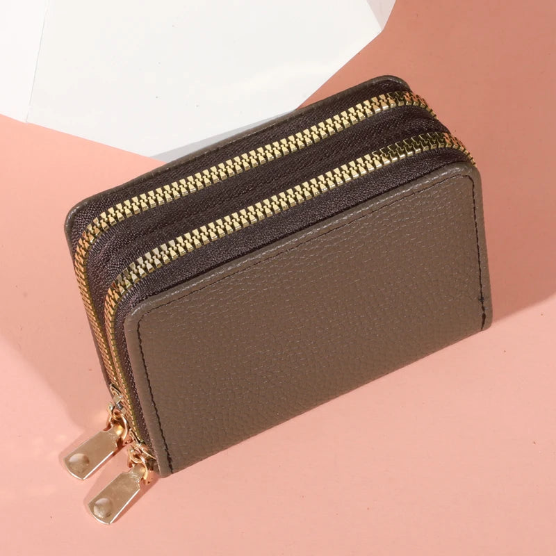 Zippered LycheePattern Coin Purse — Black | KIMLUD