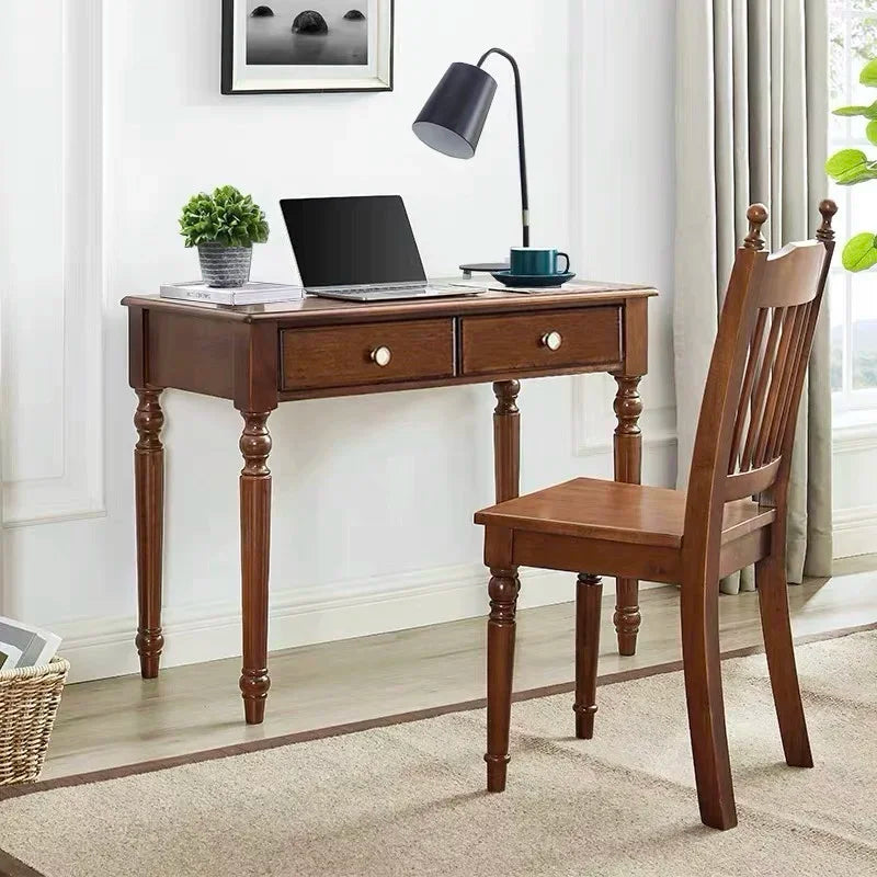 Solid Wood Desk Walnut Finish — Warm Walnut Brown | KIMLUD