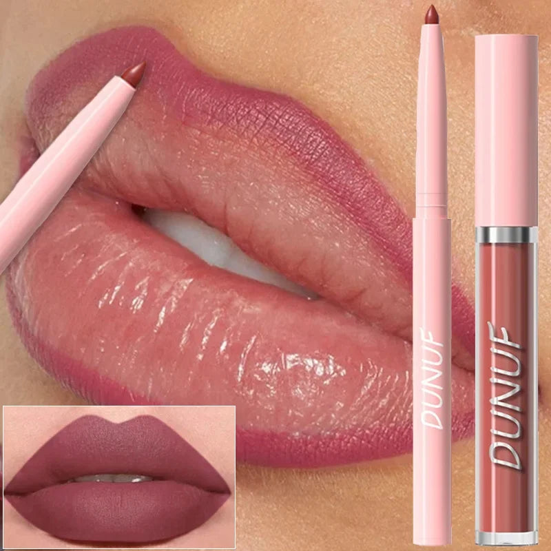 12 Color Matte Lip Liner Pencil Lip Gloss Set Waterproof Lipliner Pen Red Brown High Pigmented Lip Glaze Lips Cosmetics Makeup