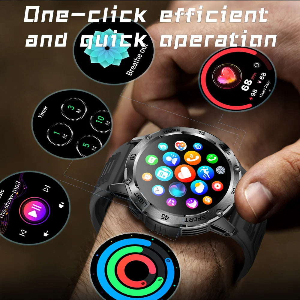 Outdoor Sport Smart Watch Men Compass 400mAh Battery Flashlight Health Monitoring Waterproof Bluetooth Call Smartwatch 2025 New