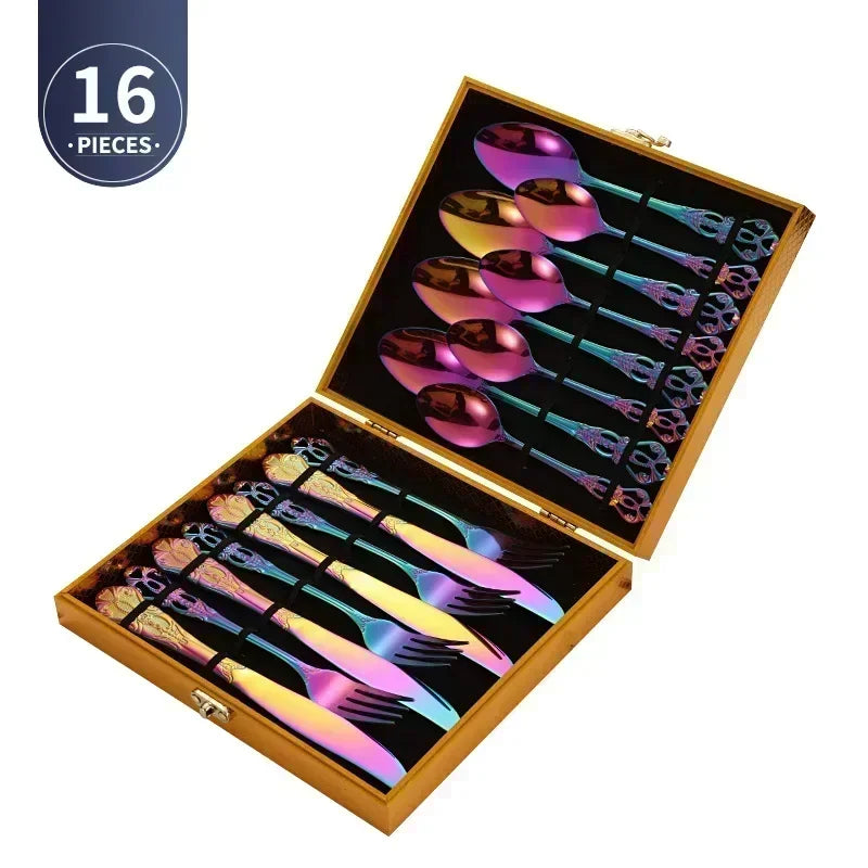 Gold-Plated Stainless Steel Cutlery Set Royal European Spoon Fork Collection — Golden | KIMLUD