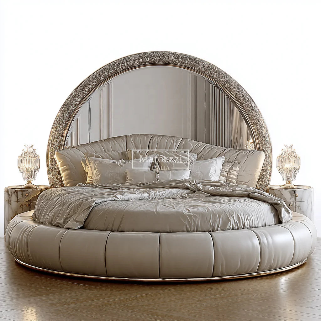 Crystal Tufted Velvet Headboard Oversized Mirror Baroque Royal Gilded — Ivory | KIMLUD