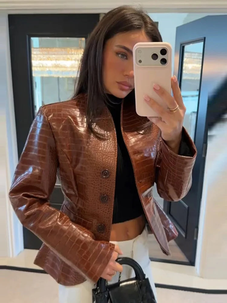 Coat – Crocodile Embossed Look – Polyester | KIMLUD