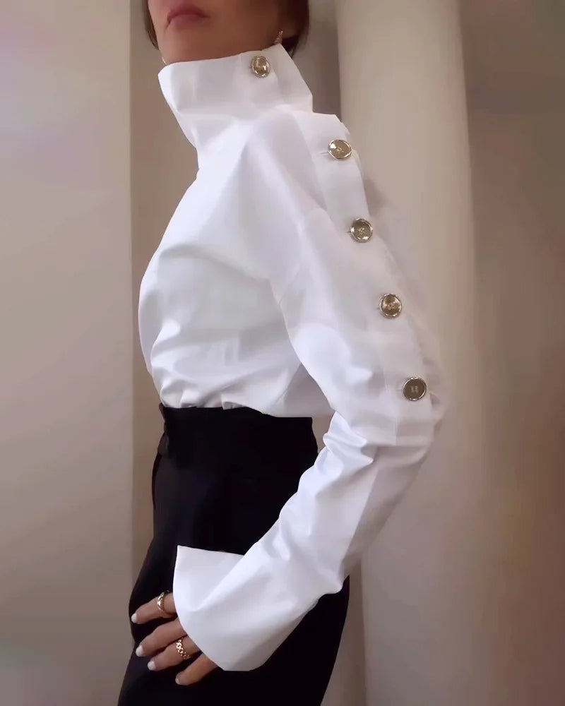KIMLUD, New Fashion Shirt For Women Women 2025 Casual Long-sleeve Button Women's Blouse Spring Chic White Tops Office Shirts Female, WHITE / L, KIMLUD APPAREL - Womens Clothes