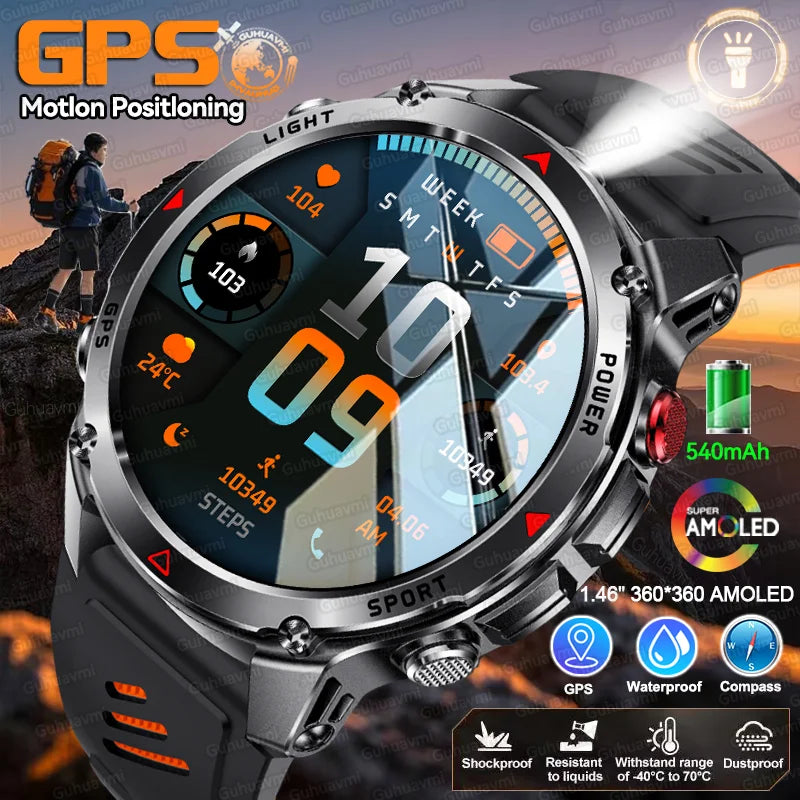 2025 New Outdoor Sport Smart Watch Men HD AMOLED Screen  Six Star GPS Positioning Heart Rate Bluetooth Call IP69/5ATM SmartWatch