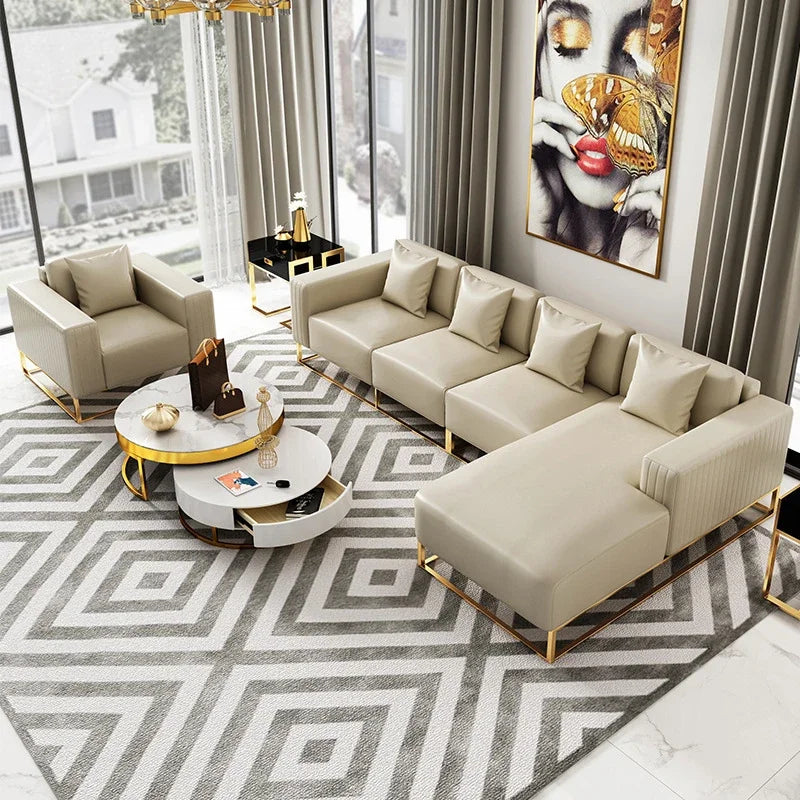 A Modern Design Corner Leather Couch Living Room Sofas Set Modular Home Furniture Sectional L Shaped Luxury Sofa