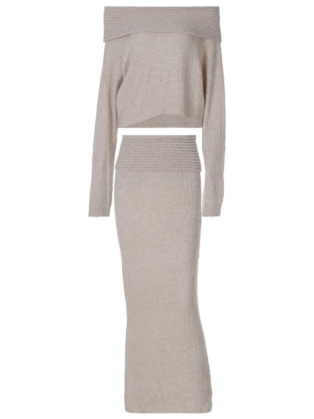 KIMLUD, Knitting Off The Shoulder Long Sleeve Women'S Tops Skirt Women'S Sets Sweatshits Sweater Streetwear Wholesale Clothes, KIMLUD Womens Clothes