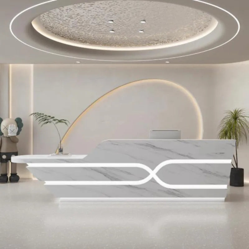 Sculpted Reception Desk LED Halo — Cool Gray | KIMLUD