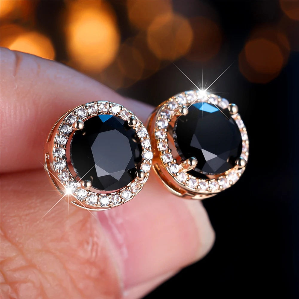 Zircon Stud Earrings Round Stone — Multicolor | KIMLUD