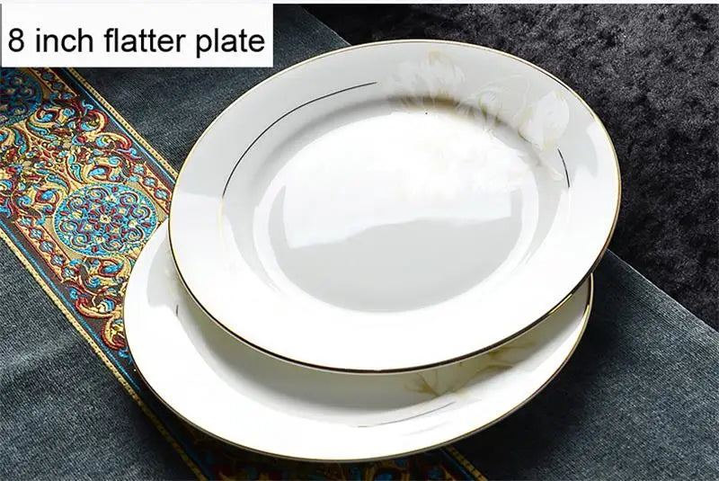 Bone China Dinnerware Set 46-Piece Gold Rim — Ivory White | KIMLUD