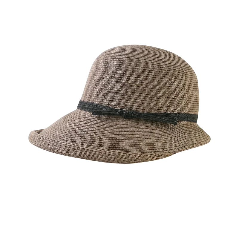 KIMLUD, Hepburn Style Straw Hat Women Age Reduction Face Small Curly Edge SunHat Female Summer Beach Hat Japan Holiday Party Cap UPF50+, Brown / CHINA, KIMLUD Women's Clothes