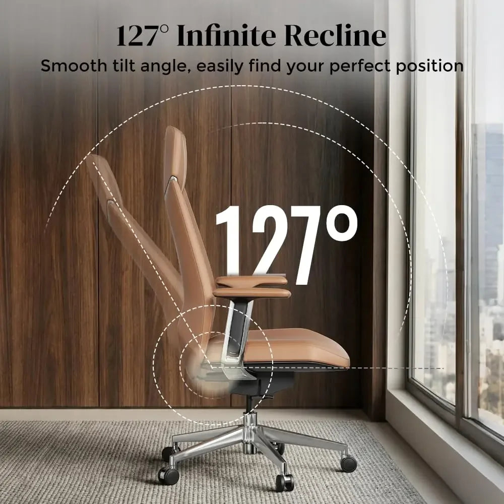 Leather Ergonomic Executive Office Chair — Tan | KIMLUD