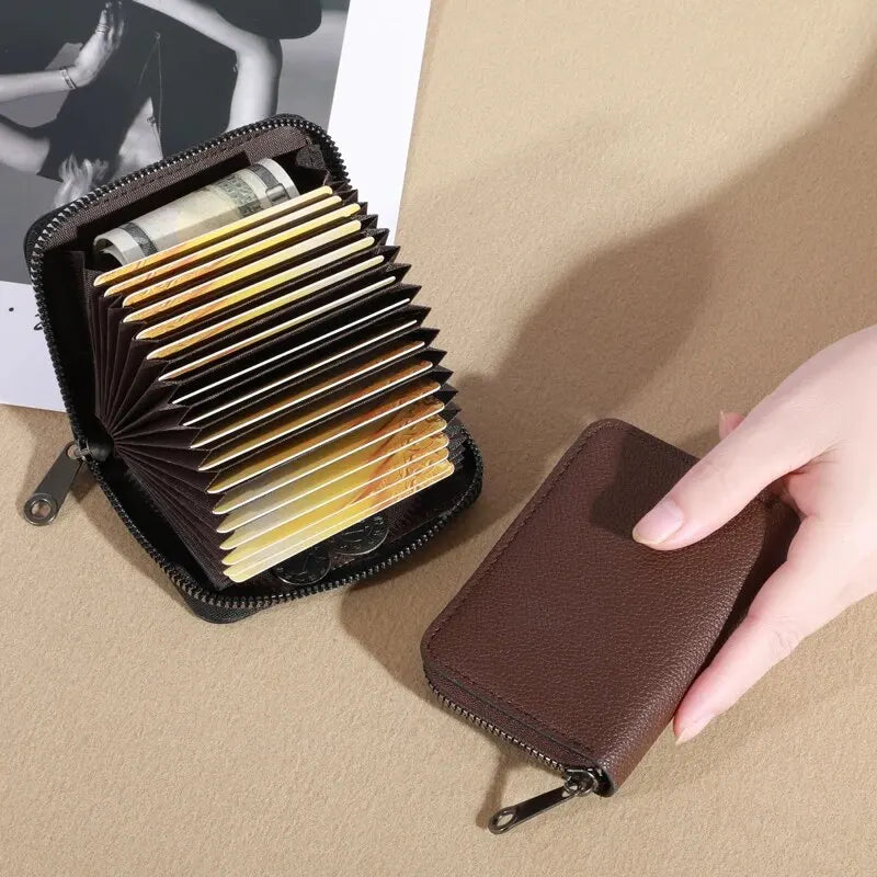 PU Card Holder Anti Demagnetization Wallet Zipper Coin Pouch — Black | KIMLUD