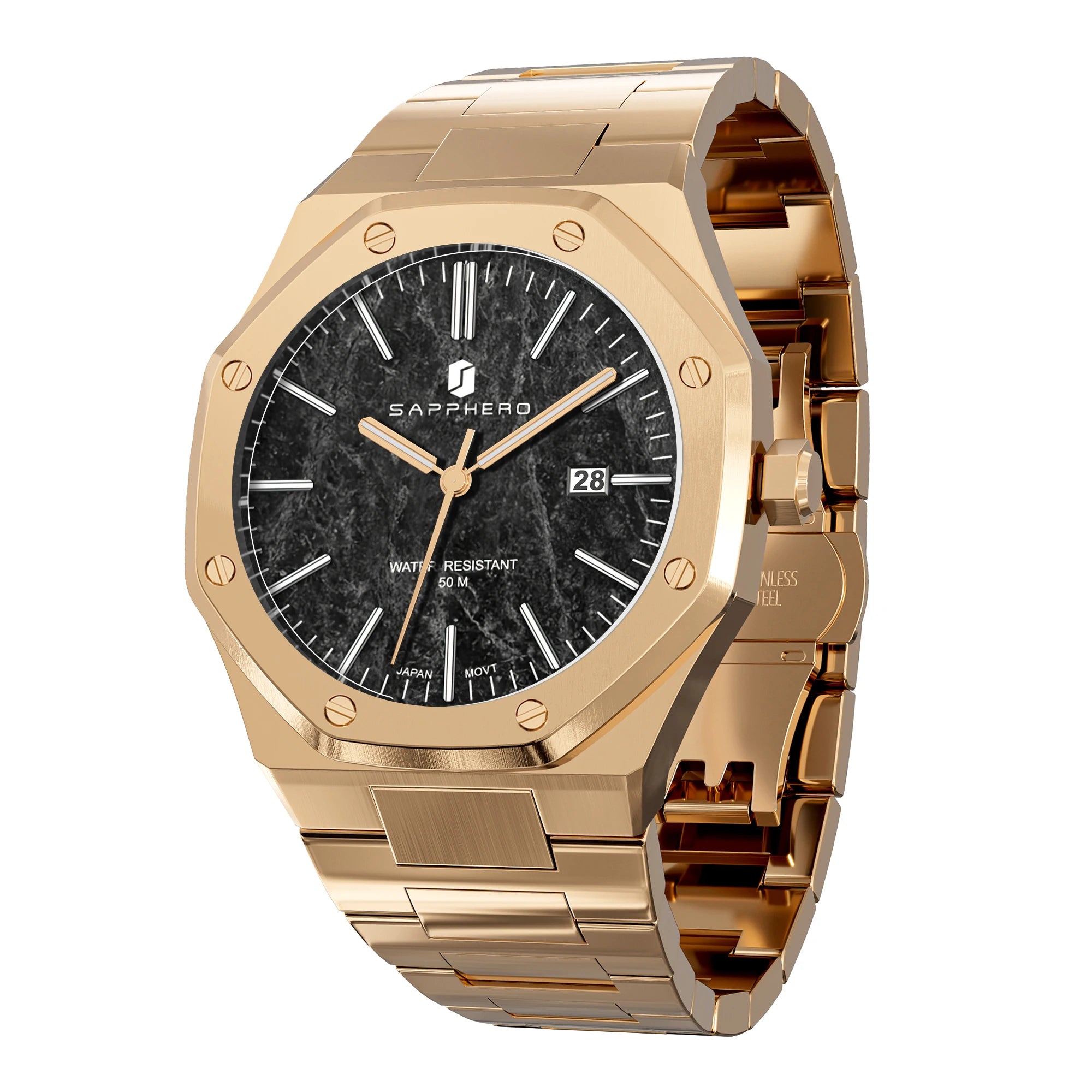 SAPPHERO Rose gold Men watches 30M waterproof stainless steels watches Quartz Watch  Men Business Fashion watches for men watche