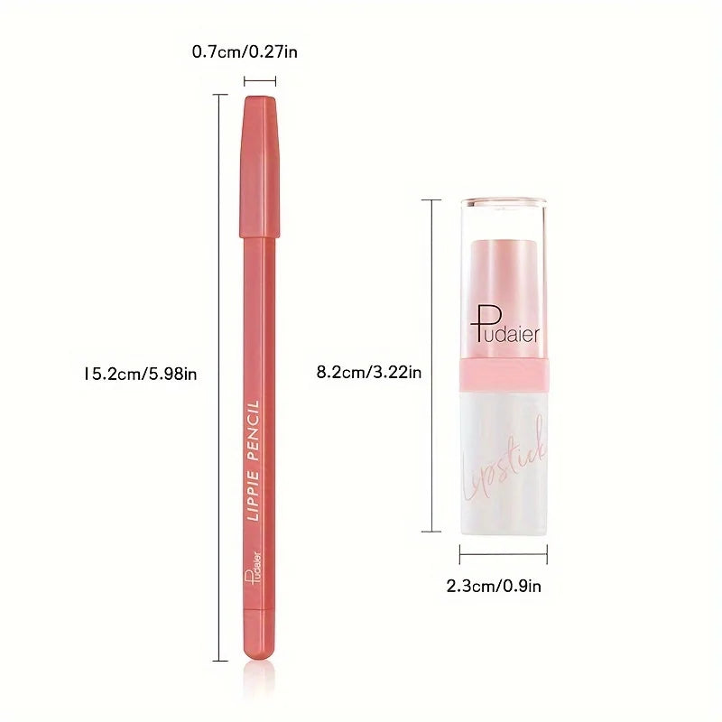2pcs Glitter Lipstick and Matte Lip liner Set - Nude Pink Lip Makeup Kit - Long Lasting, Waterproof, Creamy Texture For Women