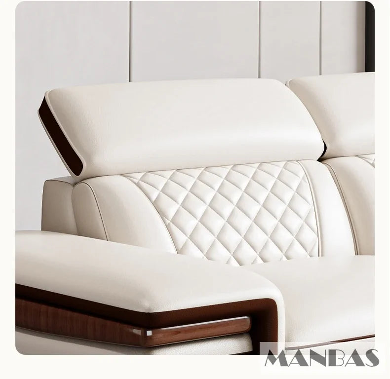 Genuine Italian Leather Sofa Set With Adjustable Headrests — Ivory | KIMLUD
