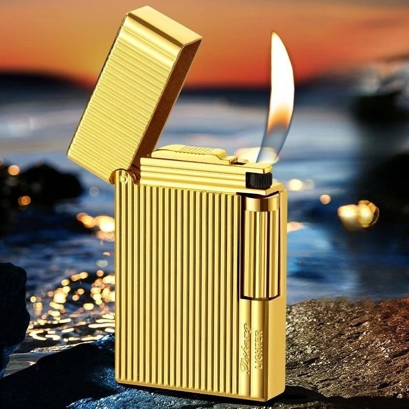 KIMLUD, Hot Side Slide Grinding Wheel Open Flame Butane Gas Lighters Classic Vintage Portable Metal Lighters Luxury Men's High-End Gifts, KIMLUD Womens Clothes