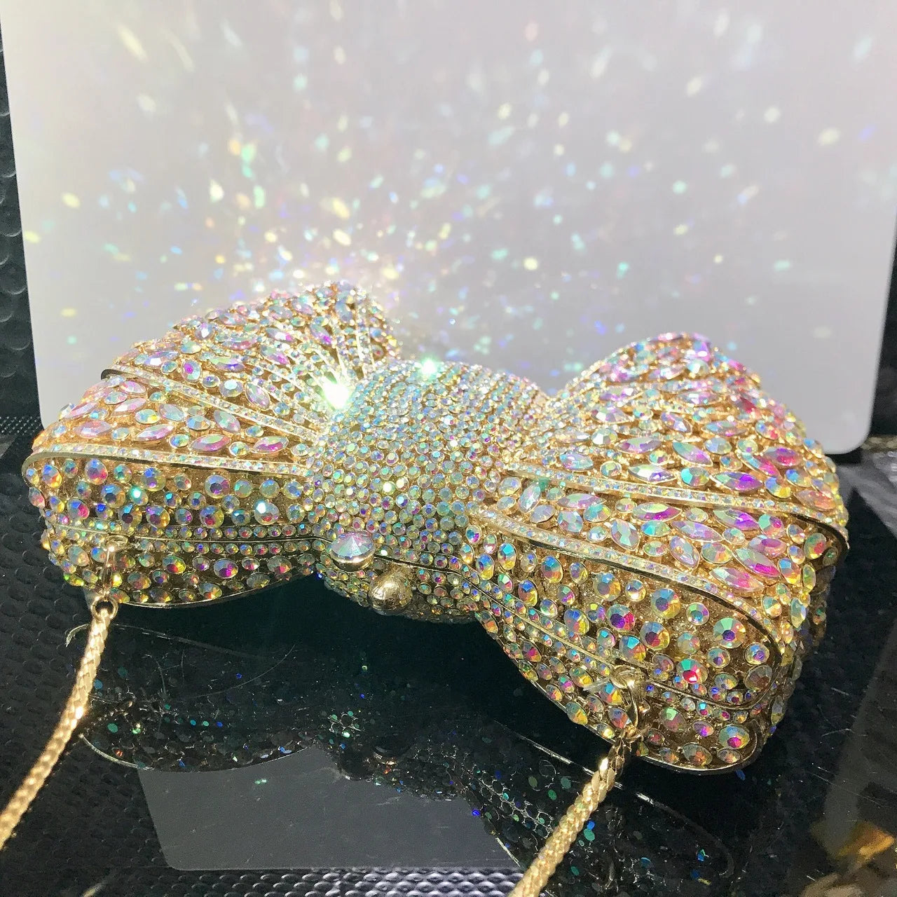 Crystal Rhinestone Bowtie Clutch Evening — Gold | KIMLUD